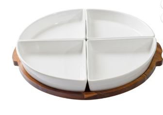 Better Homes & Gardens Acacia and Stoneware 5pc Lazy Susan Set, 15.35INW x 14.17IND x 2.8INH