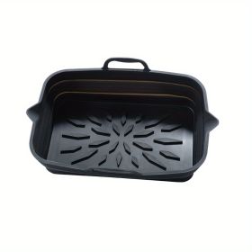 Rectangular Air Fryer Liners; Foldable Silicone Tray; Air Fryer Accessories; Reusable Grill Plate; Heat Resistant Microwave Silicone Plate; Home (Quantity: 2, Color: Black)