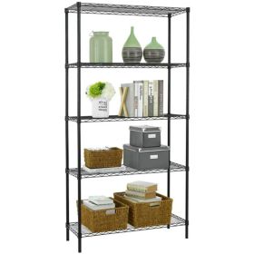 5 Shelf Wire Shelving Unit Garage NSF Metal Shelf Organizer Large Storage Shelves Heavy Duty Height Adjustable Utility Commercial Grade Steel Lay (Color-Size: Black - 14" x 36" x 72")