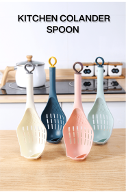 1pc Colander Spoon - Scoop Colander, Plastic Large Soup Strainer Spoon, Strainer Slotted Spoon Kitchen Utensil With Long Handle - Kitchen Supplie (Color: Light blue)