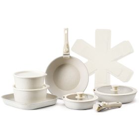 17 Piece Pots and Pans Set Granite Nonstick Kitchen Cookware Induction White (Quantity of Cookware: 6, Color: White-Detachable Handle)