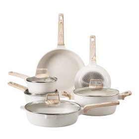 17 Piece Pots and Pans Set Granite Nonstick Kitchen Cookware Induction White (Quantity of Cookware: 6, Color: White)
