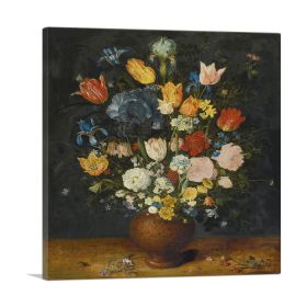 Still Life Of Flowers In a Stoneware Vase (Type: Standard Framed Canvas Print, size: 36" x 36" / 90cm x 90cm (approx))